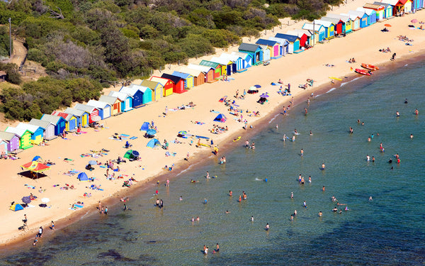 aerial photo of Brighton bathing boxes