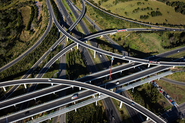 aerial view of lighthorse interchange, nsw, australia