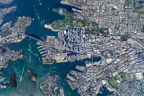 aerial photo of Sydney from high altitude