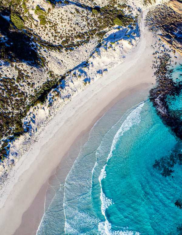 aerial photography of white sandy beach Esperance Western Australia.