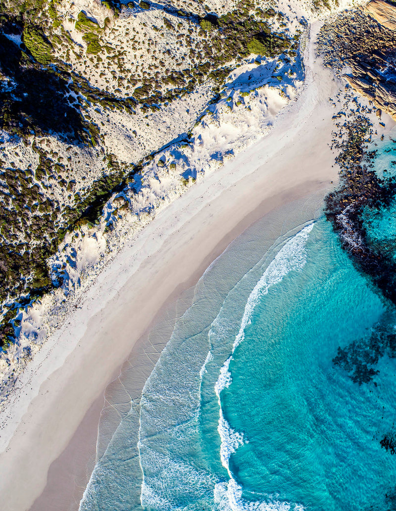 aerial photography of white sandy beach Esperance Western Australia.